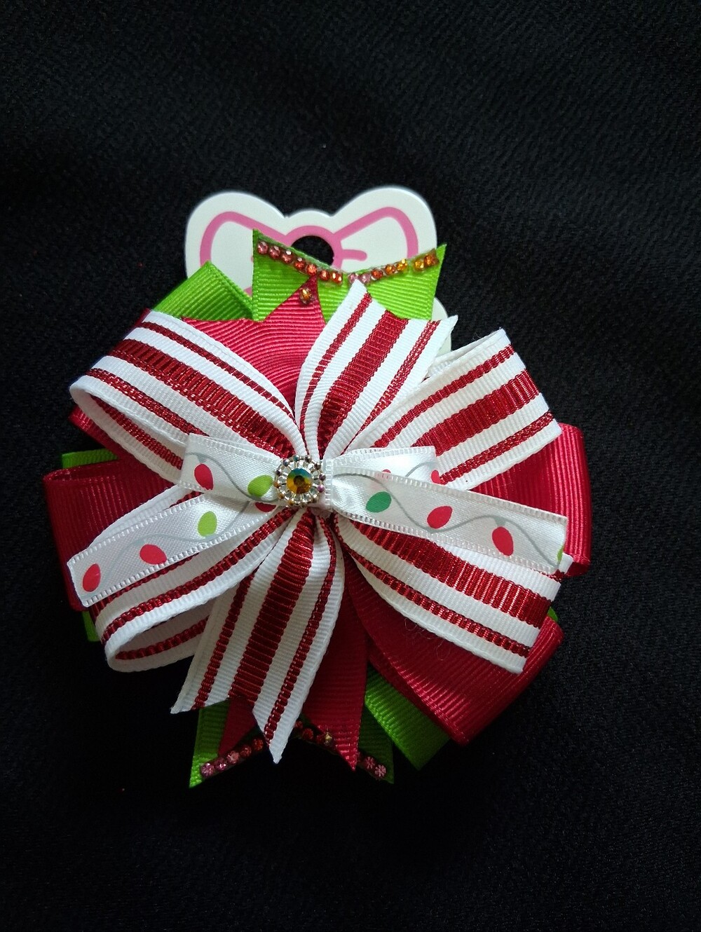 Festive Red & Green Layered Hair Bow